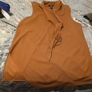 Calvin Klein Brown Sleeveless Blouse with Tie Front and Mandarin Collar